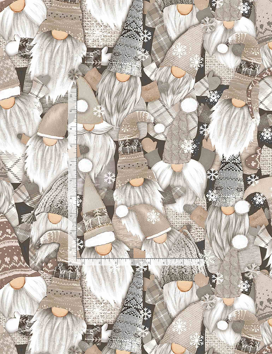 PACKED WHITE HOLIDAY GNOMES by Gail Cadden for Timeless Treasures, GAIL-C8208 NATURAL