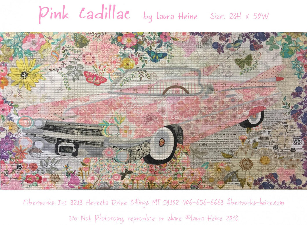 PINK CADILLAC COLLAGE by Laura Heine from Fiberworks Inc, LHFpinkcad