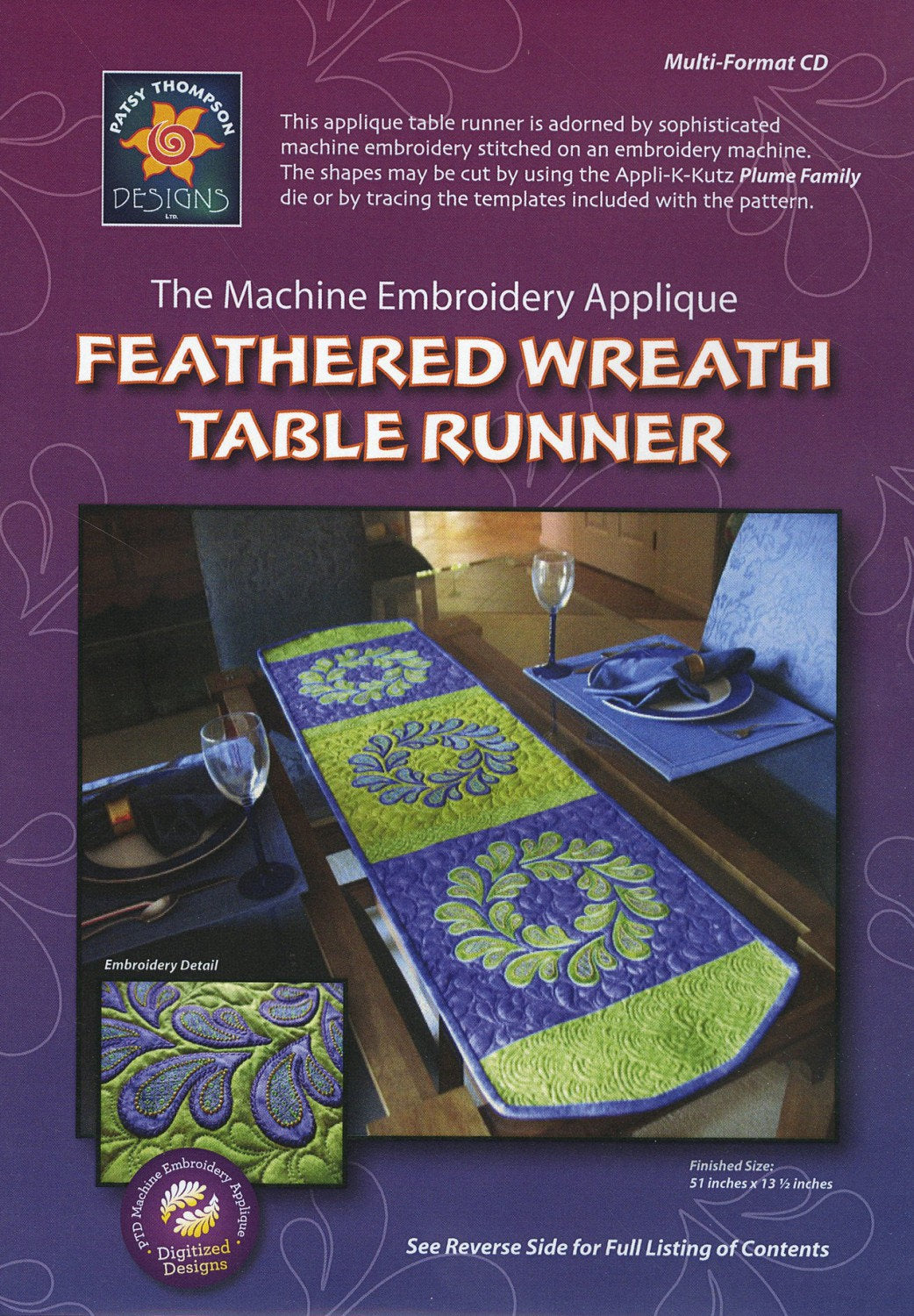 Embroidery Machine:  Feathered Wreath Table Runner