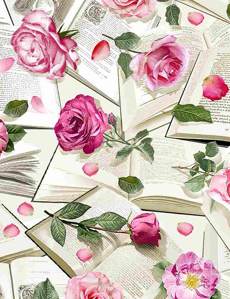 Roses With Books,  from Paris Atelier Collection for Timeless Treasures