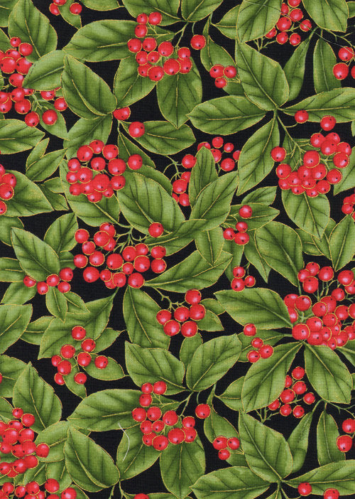 Natures Holiday by Timeless Treasures  Holly Berries Black